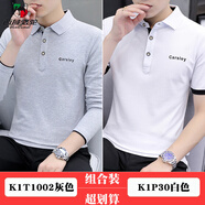 西域駱駝（VANCAMEL）高檔男士長袖T恤翻領(lǐng)polo衫修身體恤上衣服中青年2025春秋季男裝 K1T1002灰色【長袖】+K1P30白色 M