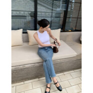 deciuhlaepusumede白色工字針織吊帶背心女夏外穿圓領(lǐng)彈力修身坎肩無(wú)袖上衣 白色[春秋版] S 均碼