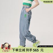 拉拉波波【設(shè)計(jì)師潮牌】23新小眾寬松拼接顯瘦松緊口牛仔褲女LBCB-WXZC26 淺藍(lán)白 25