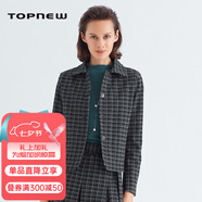 銅牛旗下品牌TOPNEW【商場(chǎng)同款】 格紋翻領(lǐng)開(kāi)襟短款女外套 黑白印象(黑白) L (170/95)