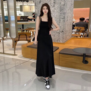 藝璽酩（YIXIMING）藍(lán)色無袖背心吊帶連衣裙子女裝夏季2025新款海邊度假法式氣質(zhì)長裙 黑色 L 碼【120-140斤】