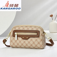 袋鼠包包女款2025年最新款斜挎包通勤小方包多層口袋時(shí)尚女包感單肩包 卡其千鳥(niǎo)格 長(cháng)20寬6高13厘米