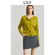 LILY兔絨羊毛混紡2025秋新款老錢(qián)精致休閑通勤針織開(kāi)衫外套女短款 308橄欖綠 M