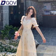 DGOV2025夏季新款少女夢(mèng)境印花泡泡袖復古法式修身遮肉甜美碎花連衣裙 圖片色 【圖案印花】 S 建議70-90斤