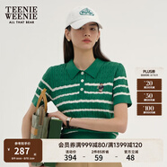 Teenie Weenie小熊女裝簡約夏季短袖毛衣針織衫POLO領(lǐng)泡泡袖女裝 綠色 S 160