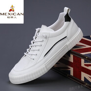 稻草人（MEXICAN）輕奢一腳蹬高幫鞋男2024年秋季新款韓版潮流百搭防臭休閑黑色皮鞋 23108白色 44 標準運動(dòng)鞋尺碼