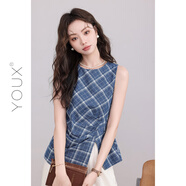 又巷【海風(fēng)少女】獨(dú)特漂亮小衫2025夏新款時(shí)尚不規(guī)則開衩襯衫女 牛仔藍(lán) S