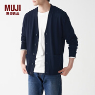 無印良品 MUJI 男式 美利奴羊毛可水洗V領(lǐng)開衫長袖針織衫男士毛衣冬季男款 深藏青色 M(170/92A)