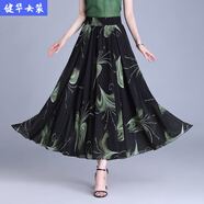茵侈中國(guó)風(fēng)垂感雪紡印花半身裙松緊腰新款a字裙時(shí)尚中長(zhǎng)款媽媽裙 綠鳳凰花 均碼 短款