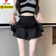 皮爾卡丹（pierre cardin）小眾甜美辣妹高腰荷葉邊半身裙防走光設計感新款顯瘦百搭短裙褲女 黑色 S