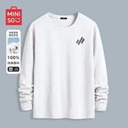 名創(chuàng  )優(yōu)品（MINISO）長(cháng)袖t恤男春秋季寬松休閑百搭純棉打底衫簡(jiǎn)約百搭圓領(lǐng)男裝上衣服 白色(m02斜線(xiàn)紋理胸標) L 175(體重120-140斤左右)