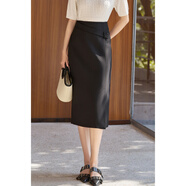 米思陽(yáng)（missshine）2025春季新款氣質(zhì)通勤OL半身裙不對稱(chēng)腰帶遮肉顯瘦裙子5027 黑色__現貨直發(fā) M