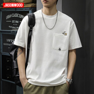 JASONWOOD短袖T恤男夏季寬松透氣圓領(lǐng)百搭衣服新款潮流簡(jiǎn)約彈力休閑上衣 8042白色 XL