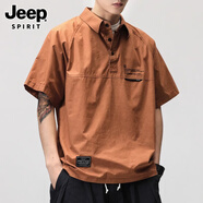 JEEP SPIRIT正品吉普高端polo衫男短夏季工裝t恤男翻領(lǐng)袖男寬松百搭上衣男 6031桔色T恤 XL 碼  145-160斤