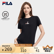 FILA斐樂(lè)官方女裝短袖T恤女夏季舒適經(jīng)典針織短袖小熊t上衣潮流時(shí)尚 正黑色-F11W329117F M （165/84A/M）