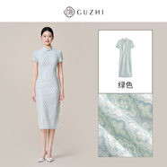 固執(zhí)（OBSTINATE）2025夏季新款氣質(zhì)中國風(fēng)蕾絲格子短袖中長(zhǎng)款改良旗袍連衣裙女 綠色 S 160_80A_