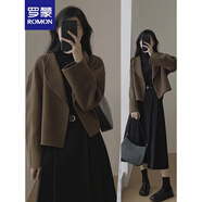 羅蒙（ROMON）赫本風小香風2025春秋新款女裝高級感穿搭氣質(zhì)顯瘦上衣裙子一整套 咖啡色上衣 M 95-105斤