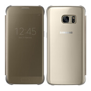 三星（SAMSUNG）適配S6Edge+手機殼原裝G9280翻蓋智能鏡面皮套G9200保護套原廠(chǎng)s7 S7/G9300直屏 原裝智能 金色