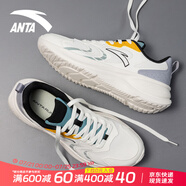 安踏（ANTA）跑步鞋男鞋夏季新款減震回彈跑鞋皮面防潑水休閑百搭運動鞋子男 象牙白/織錦灰【皮網(wǎng)-緩震回彈】 40