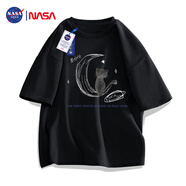 NASA GISS官方潮牌聯(lián)名純棉短袖男夏t恤潮流大碼寬松半袖 黑色 XL 