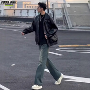 Foss Phil皮衣外套男士秋冬季復古pu皮夾克休閑翻領(lǐng)純色上衣Q2499黑色L