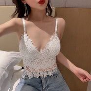 冉藝嵐同款超仙鏤空鉤花流蘇短款露臍蕾絲吊帶衫女夏季修身顯瘦美背拉鏈 白色 均碼