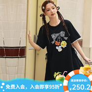 B.Duck小黃鴨短袖連衣裙女2025夏新款蝴蝶結(jié)蕾絲繡花寬松黑色連身裙 黑色 M