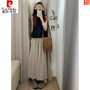 皮爾卡丹（pierre cardin）夏裝搭配一整套新款輕熟松弛感穿搭套裝女茶系穿搭減齡連衣裙夏季 【兩件套】上衣+半身裙褲【套裝 S