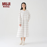 無印良品（MUJI）女式 法蘭絨抽褶連衣裙 美拉德純棉起毛寬松長裙子秋冬 BC08CC3A 原色格紋 L 165/88A