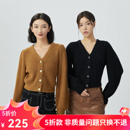 哥弟真的好（GIRDEAR）女裝V領(lǐng)泡泡袖羊毛針織開衫女A400775 駝 M (3碼)