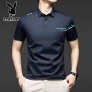 花花公子（PLAYBOY）高端男士POLO衫夏季新款時尚體恤短袖T恤 藏青 M
