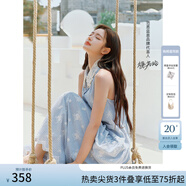 范思藍(lán)恩【徐若晗同款】海邊度假連衣裙女夏重工編織藍(lán)色條紋2618 微風(fēng)藍(lán) XS