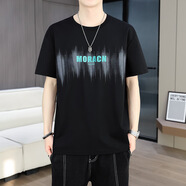 金盾（KIN DON）2025夏季新款圓領(lǐng)寬松男士短袖T恤男裝印花打底衫半袖休閑上衣 黑 M