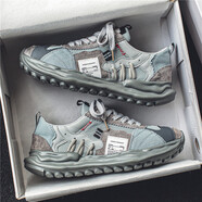 南極人（Nanjiren）男鞋夏季跑步休閑運動(dòng)溶解底小眾原創(chuàng  )潮流輕便百搭青少年阿甘潮鞋 灰色 42 _現貨速發(fā)