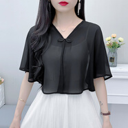 浮夏配吊帶裙的小外搭國風(fēng)版夏季披肩短款薄外套雪紡罩衫斗篷小披肩女 黑色 雪紡 均碼 80-145斤