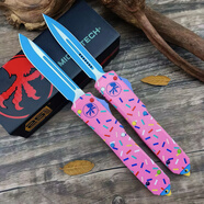 蘭利刃微技術(shù)蛇神直開(kāi)戶(hù)外戰術(shù)快開(kāi)雙刃小刀高硬度D2鋼野外便攜防身刀具 微技術(shù)UT85甜甜圈【單刃】 21cm-大于60°【贈尼龍刀套】