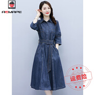 AEMAPE氣質(zhì)牛仔連衣裙女士2025年春季新款百搭寬松休閑顯瘦長袖襯衫裙子 MX-10-3013_藍(lán)色  L