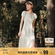 森馬（Semir）連衣裙女開叉泡泡袖中長裙夏方領(lǐng)雪紡碎花裙浪漫109324114014