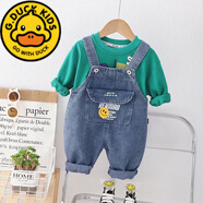 G.duck童裝寶寶春裝背帶褲套裝嬰兒童春秋衣服1洋氣3歲男童春裝兩件套潮 綠色 MH笑臉口袋背帶套裝 110 建議身高100-110cm4-5歲