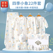 INSAHO 嬰兒衣服新生兒禮盒全棉春夏秋冬剛出生寶寶套裝滿(mǎn)月百天見(jiàn)面禮 YEF015四季款藍色可愛(ài)小象22件套 66cm （百天禮3-6個(gè)月）