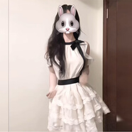 展緣韓系氛圍感穿搭法式露肩連衣裙女夏新款生日小禮服感蛋糕裙子 白色 S