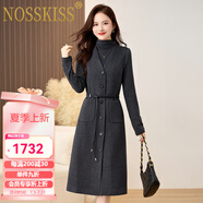 NOSSKISS奢侈高檔品牌長(zhǎng)袖連衣裙女2025年春季新款時(shí)尚百搭氣質(zhì)毛呢套裝裙 高級(jí)灰 S 建議100斤以內(nèi)