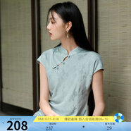 三彩【落櫻浮影】2025春季新款新中式連衣裙提花A字裙長裙C 冰川藍(lán) S 155/80A