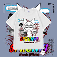 席佰節奏盒子衣服 兒童T恤舒適透氣純棉短袖夏季男女童卡通上衣 白色（溫達） 110