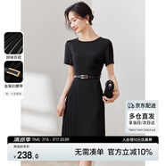 尚都比拉設(shè)計(jì)感拼接連衣裙夏季高級(jí)感氣質(zhì)百褶裙小個(gè)子中長(zhǎng)裙子 雅黑色 XL