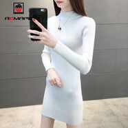 AEMAPE毛衣女中長(cháng)款半高領(lǐng)打底衫女2025春秋冬加厚洋氣針織衫女紅色上衣 白色 S