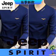 JEEP SPIRIT2025莫代爾棉長(cháng)袖t恤男春秋薄款V領(lǐng)刺繡體恤打底衫男上衣 202116【藏青+藏青】 M