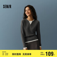 森馬（Semir）森馬毛衣女短款假兩件含羊毛針織衫24冬新款保暖內搭109724107015