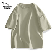 東方駱駝純棉男款短袖夏季重磅寬松男生半袖衫男士大碼純色t恤男M 灰綠 L