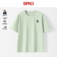 SPAO韓國同款刺繡小熊純棉短袖男女生百搭休閑寬松t恤SPDX25SD01LD 淺綠#SP海軍熊 3XL
